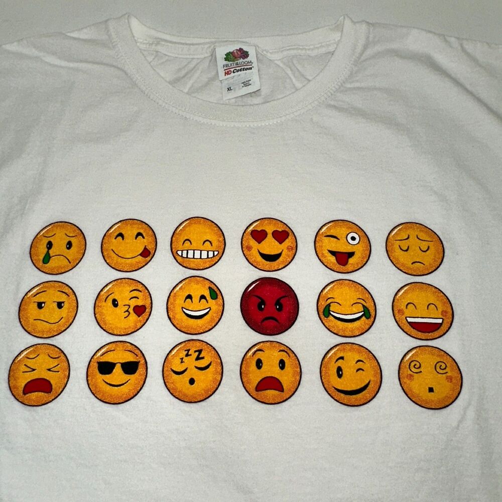 Fruit Of The Loom Men's XL T-Shirt Emoticon Cute Smileys Face White HD Cotton‎
